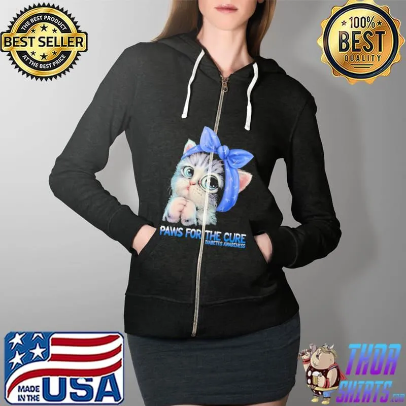 Original paws For The Cure Diabetes Awareness Shirt Full Zip Hooded