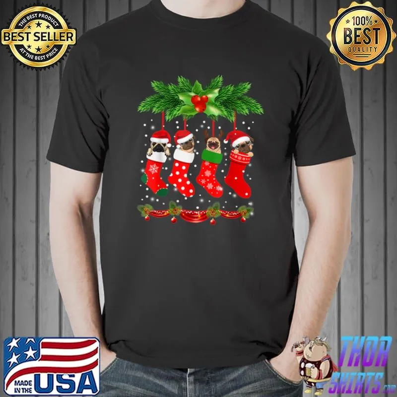 Original Pug In Christmas Sock Funny Dog Lover T-Shirt Unisex