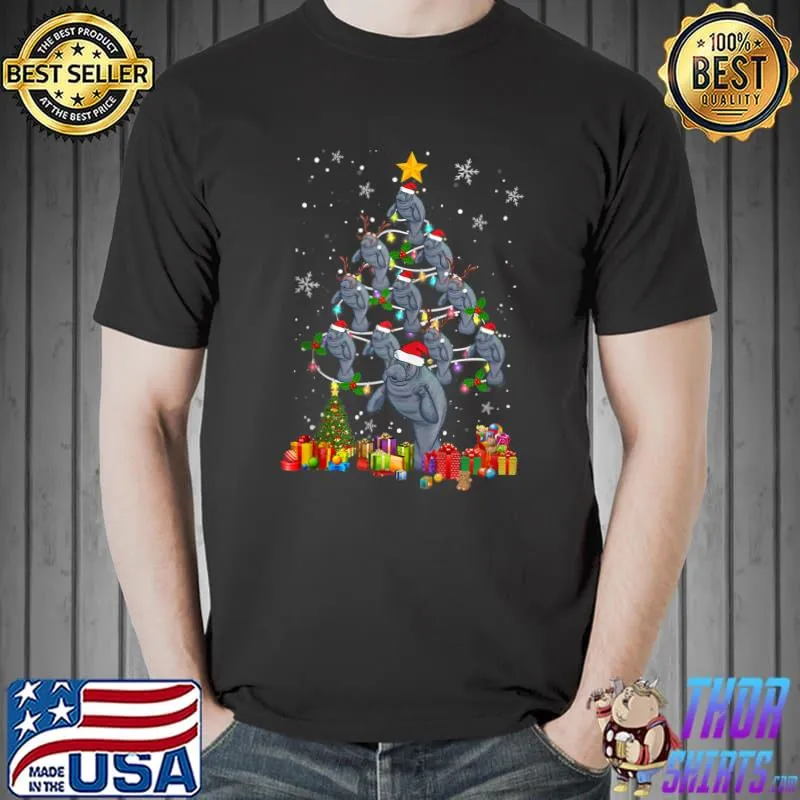 Original santa ELF Reindeer Manatee Xmas Tree Xmas Light Manatee T-Shirt Unisex
