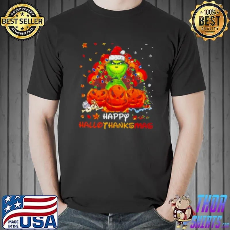 Original Santa grinch happy hallothanksmas christmas shirt