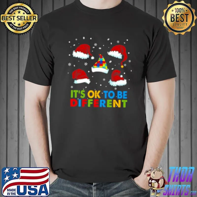 Original Santa Hat Autism Awareness it’s ok to be different Christmas shirt