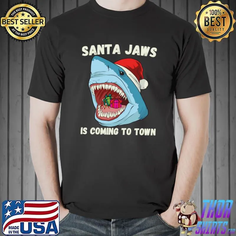 Original Santa Jaws Is Coming to Town Kids Christmas Shark Santa Hat T- Unisex