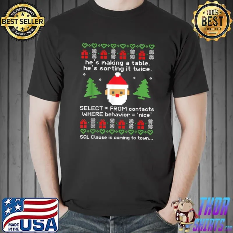 Original Sql Clause Is Coming to Town Funny Christmas T-Shirt Unisex