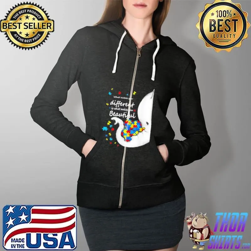 Original What Makes You Different Elephant Mom Autism Awareness Unisex T-Shirt Full Zip Hooded
