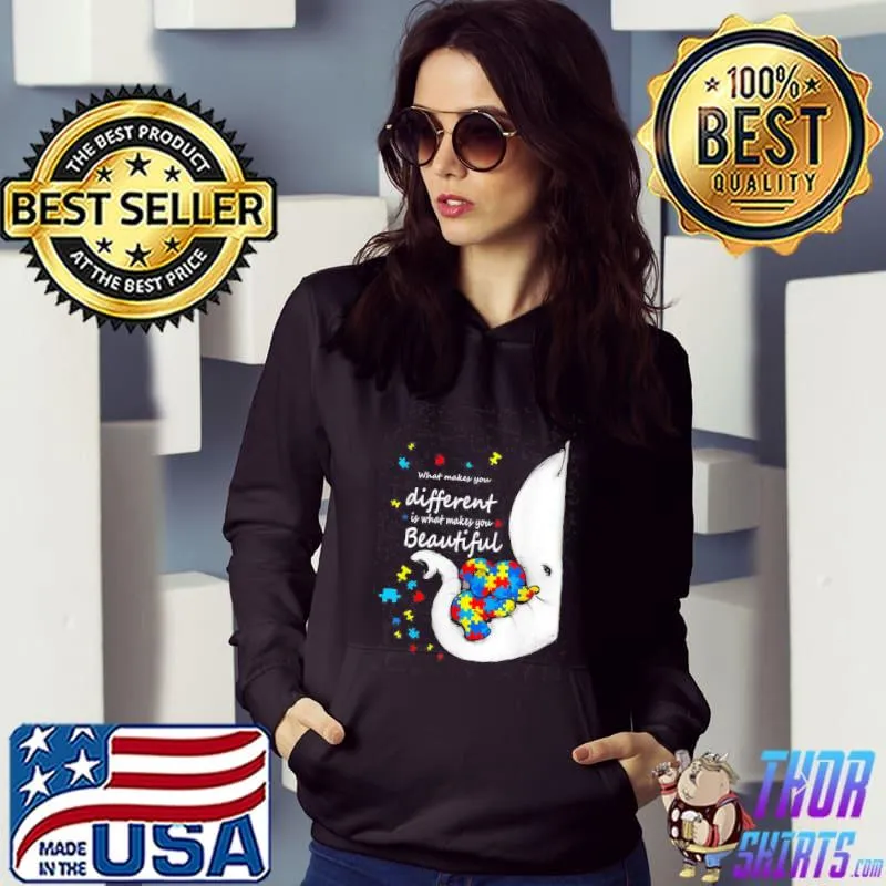 Original What Makes You Different Elephant Mom Autism Awareness Unisex T-Shirt Hoodie