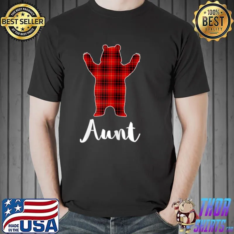 Original Womens Red Aunt Bear Buffalo Plaid Family Christmas Pajamas T Shirt Unisex