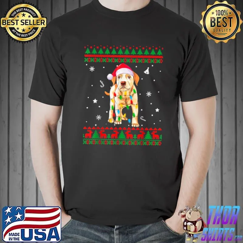 Original Xmas Ugly Sweater Christmas Lights Labrador Dog Lover T Shirt Unisex