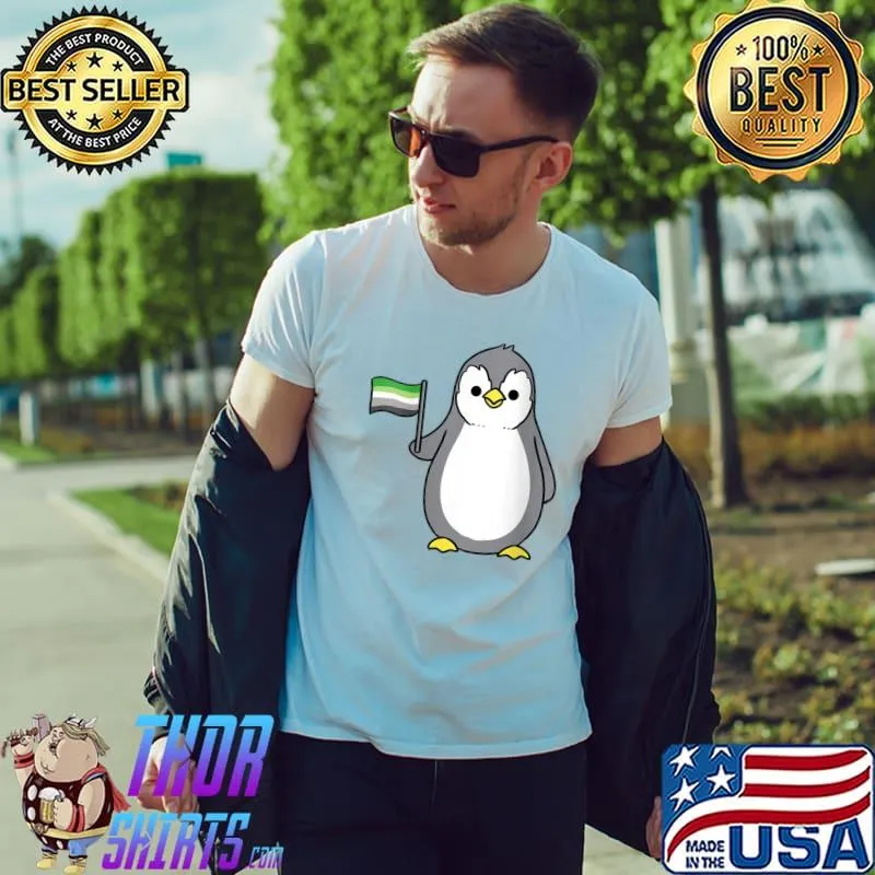 Penguin With Aromantic Pride Flag T-Shirt Unisex