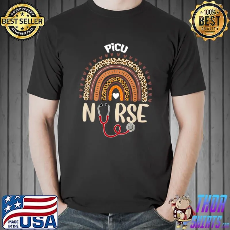 PICU Nurse Rainbow Leopard Print Nurse Day Costume Women T-Shirt Unisex