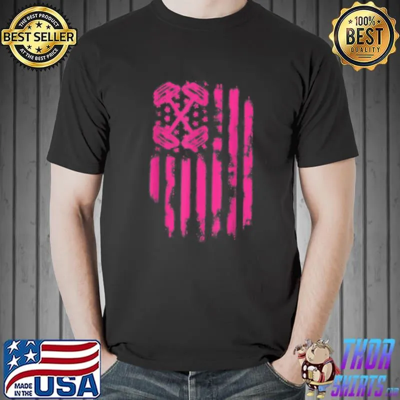 Pink Barbell American Flag Breast Cancer Awareness - Fitness T-Shirt Unisex