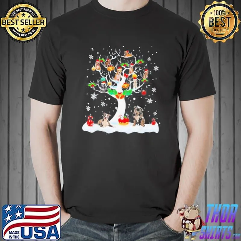 PITBULL DOGS MERRY CHRISTMAS TREE SHIRT Unisex