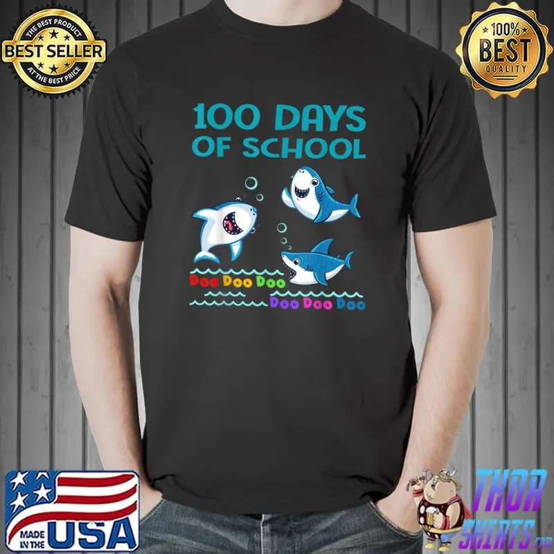 Premium 100 Days Of School Shark Doo Doo Doo Kids Boys Girls Gifts T-Shirt Unisex