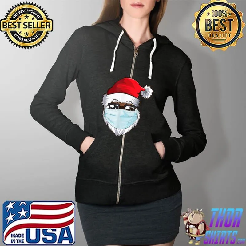 Premium American Christmas 2020 Santa Wearing Mask T Shirt Full Zip Hooded