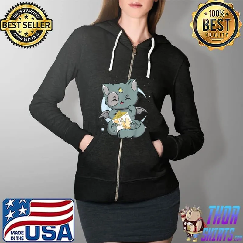 Premium banana Milk Anime Kawaii Pastel Goth Cute Creepy Witchy Cat T-Shirt Full Zip Hooded