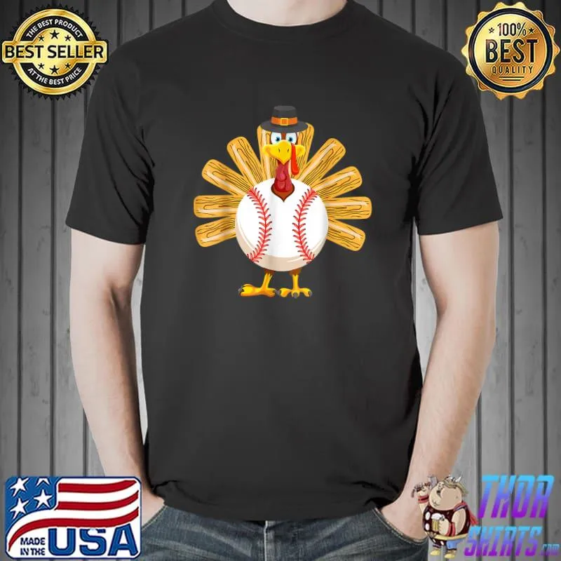 Premium baseball Turkey Thanksgiving for Boys Toddlers Kid Mom T-Shirt Unisex