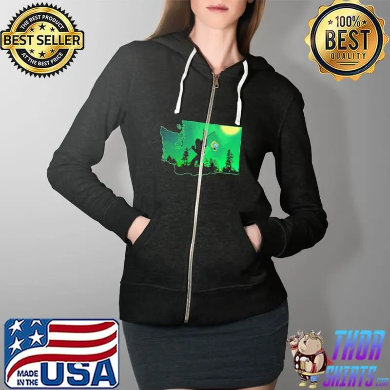 Premium Bigfoot Rock And Washington Flag Shirt Full Zip Hooded