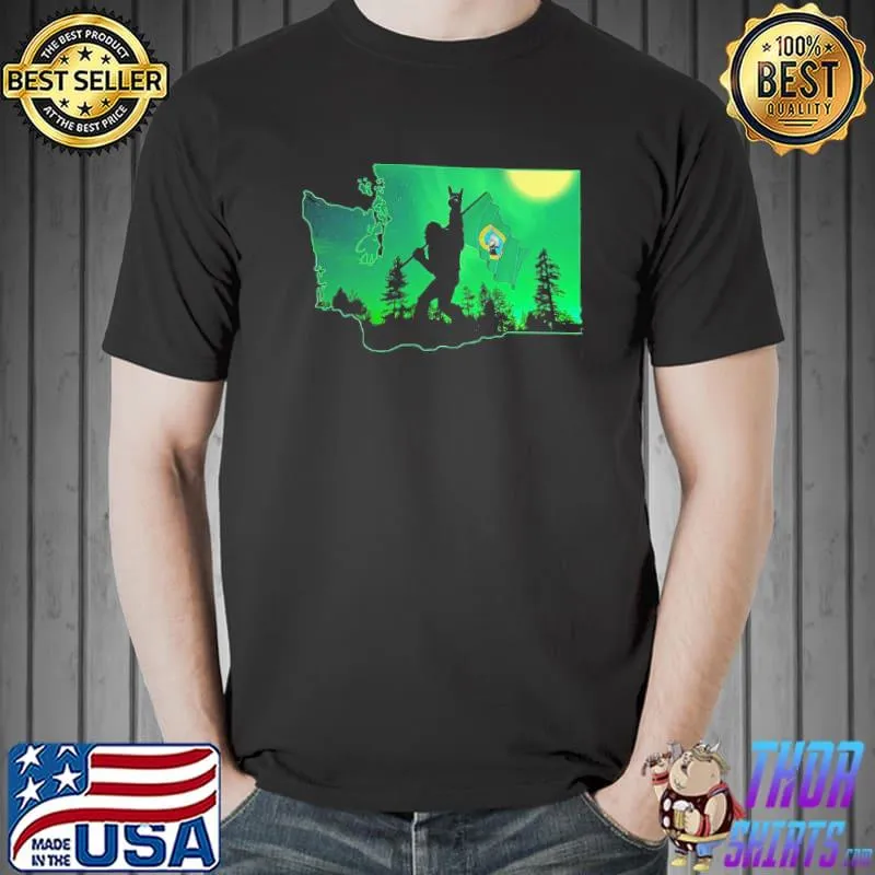 Premium Bigfoot Rock And Washington Flag Shirt Unisex