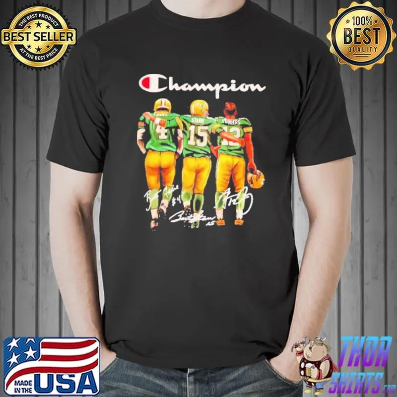 Premium Champion Brett Favre Bart Starr Aaron Rodgers Signatures Shirt Unisex