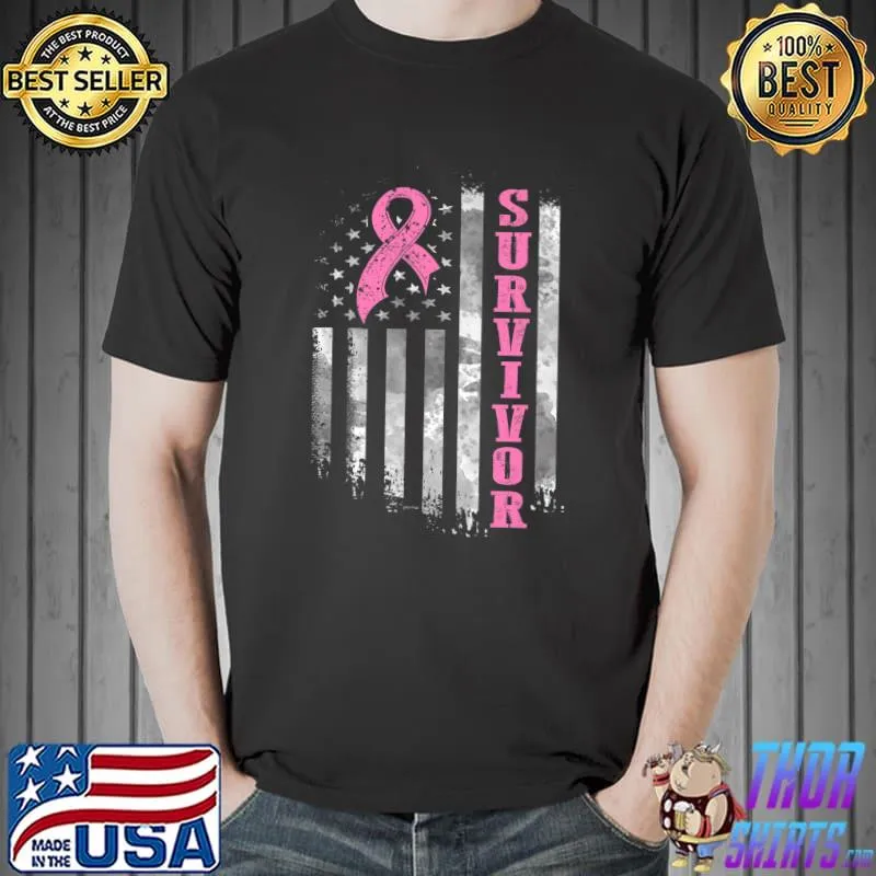 Premium cool Breast Cancer Survivor Pink Ribbon Flag Premium T-Shirt Unisex