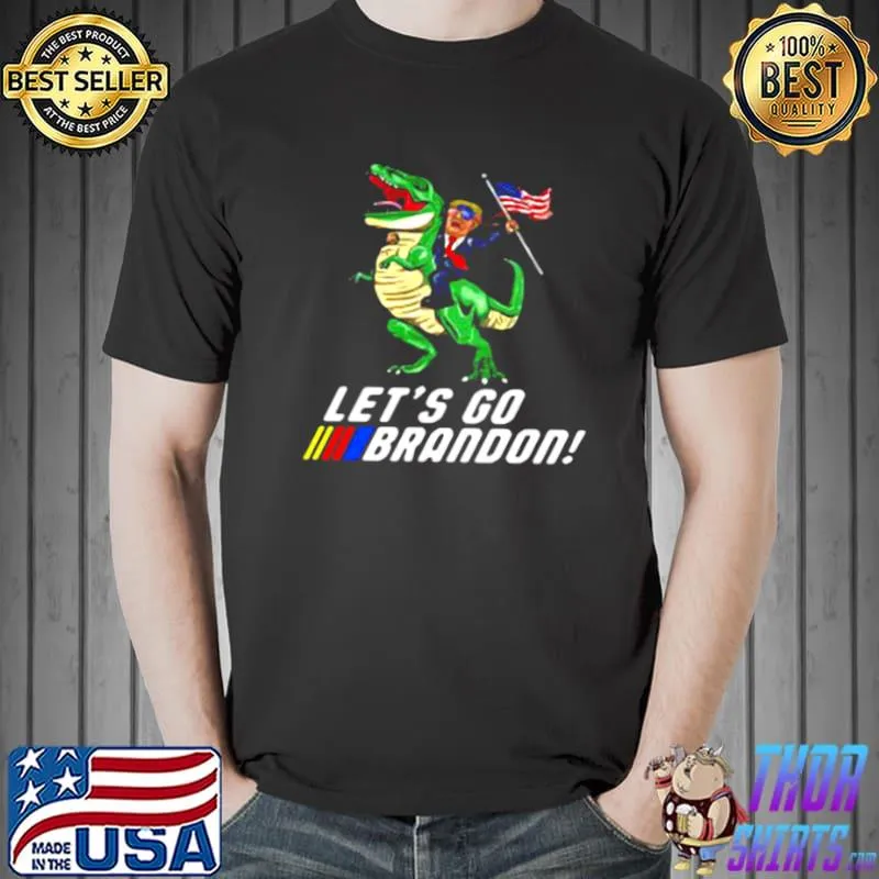 Premium Donald Trump riding dinosaur let’s go brandon American flag shirt