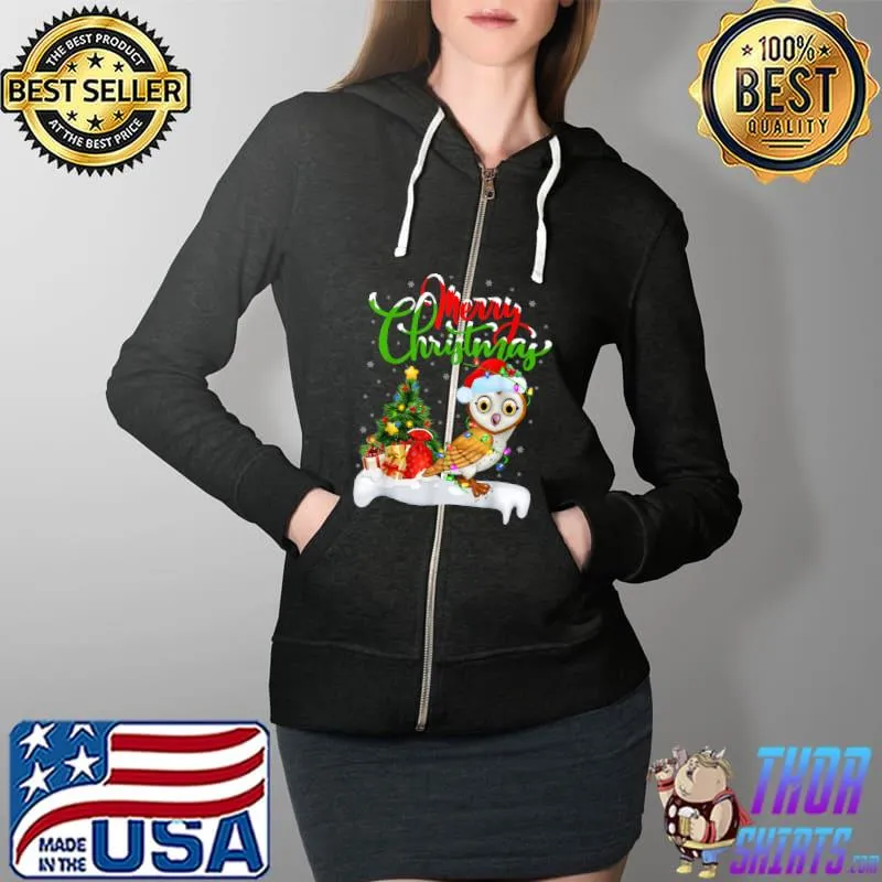 Premium funny Barn Owl Bird Lover Xmas Lighting Barn Owl Christmas T Shirt Full Zip Hooded