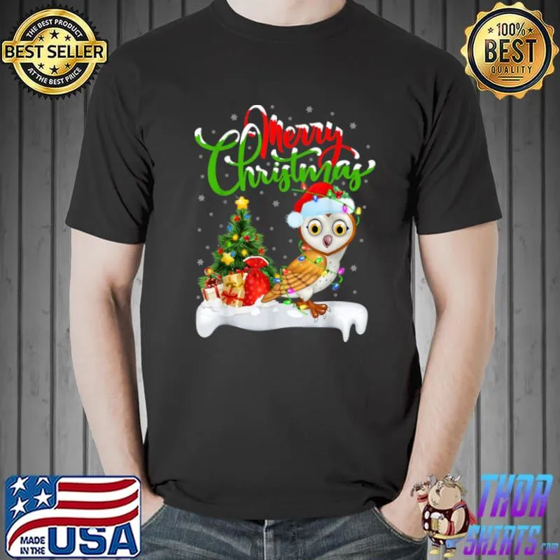 Premium funny Barn Owl Bird Lover Xmas Lighting Barn Owl Christmas T Shirt Unisex