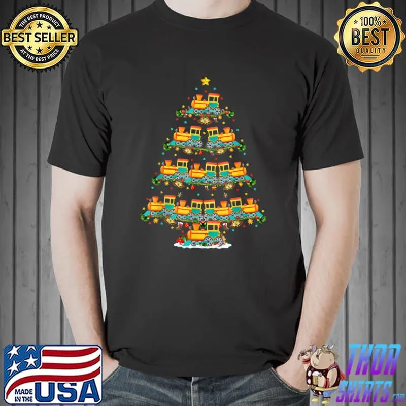 Premium funny Train Lover Xmas Lighting Santa Train Christmas Tree T-Shirt Unisex