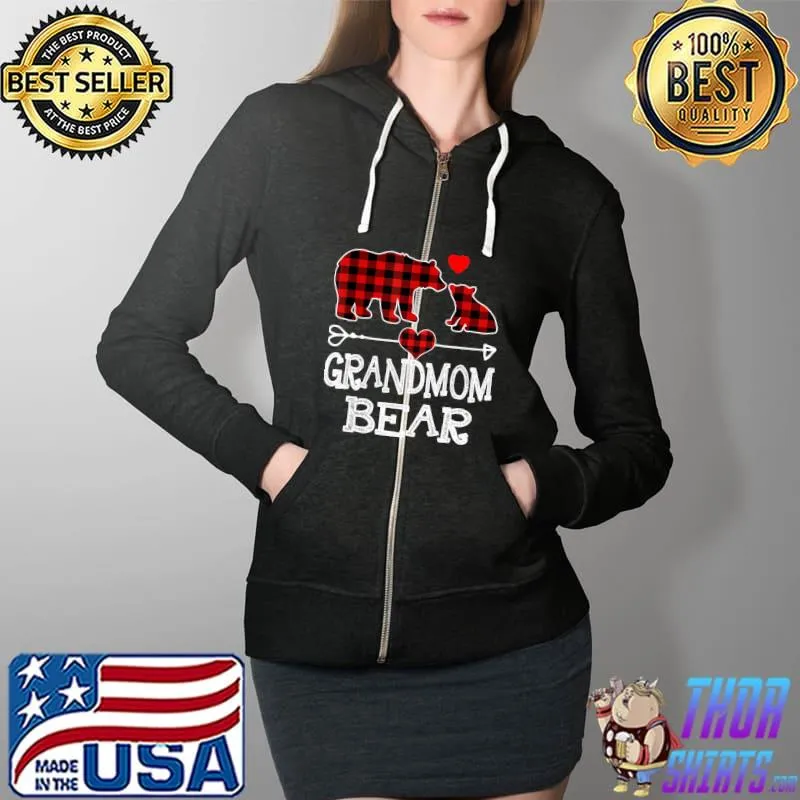 Premium grandmom Bear Christmas Pajama Red Plaid Buffalo T-Shirt Full Zip Hooded