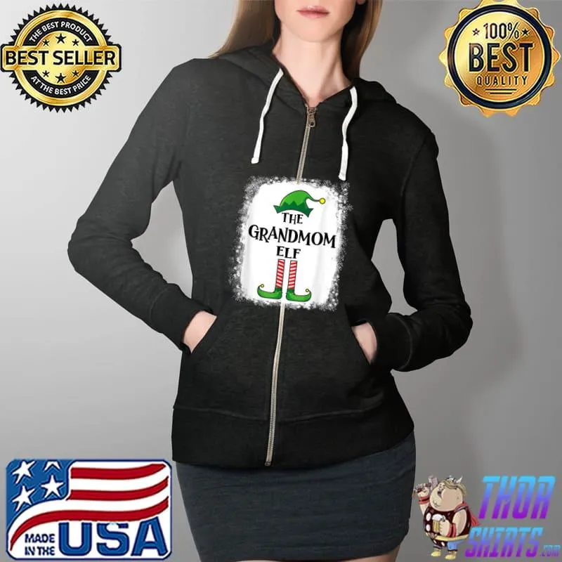 Premium Grandmom Elf Matching Family Funny Christmas Party Pajama T-Shirt Full Zip Hooded