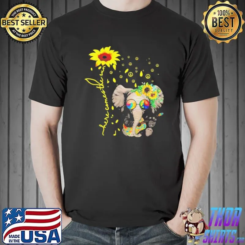 Premium Here comes the sun elephane hippie peace sunflower Unisex