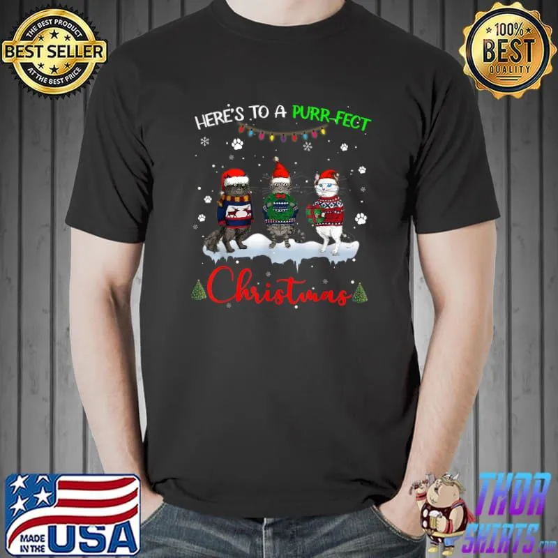 Premium Here's to a Purrrfect Christmas Happy Christmas Cat Graphic T-Shirt Unisex