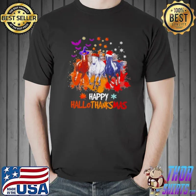 Premium Horse Halloween Happy HalloThanksMas 2021 T Shirt