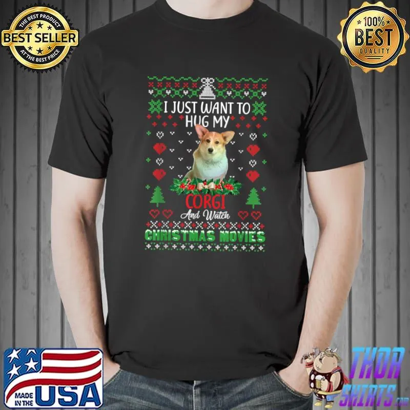 Premium I Just Want To Hug My Corgi Dog Christmas T-Shirt