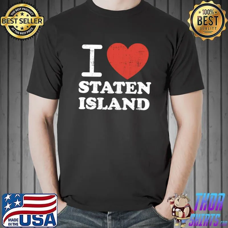 Premium I Love Staten Island Red Heart Meme Funny T-shirt