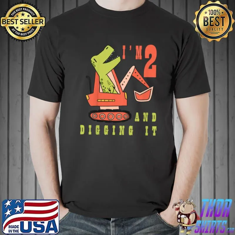Premium kids Cute Youth dinosaur in digger tractor for two years old boy T Shirt