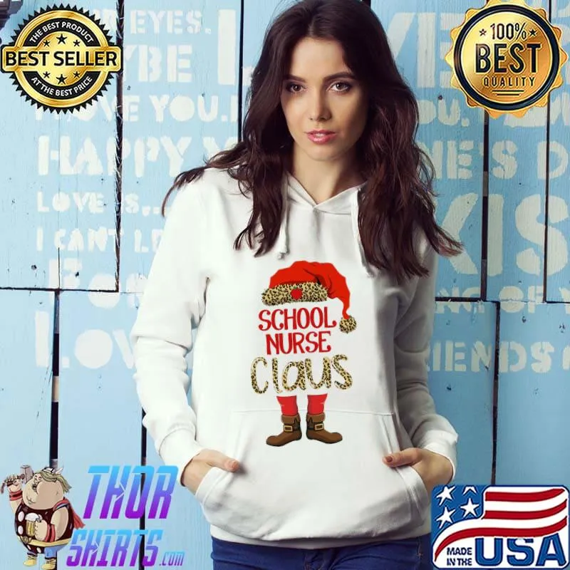 Premium Leopard School Nurse Claus Christmas Shirt
