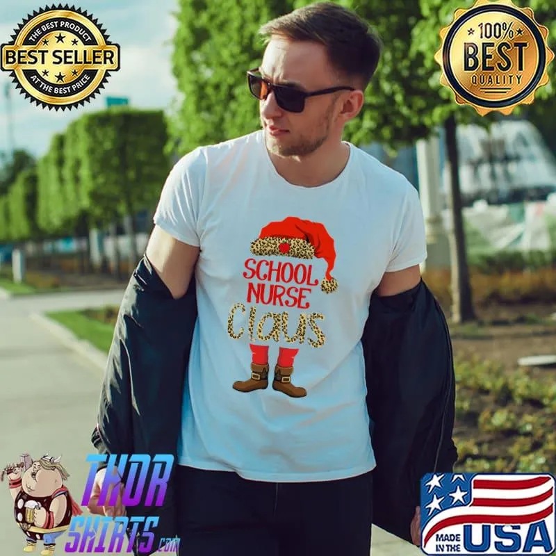 Premium Leopard School Nurse Claus Christmas Shirt Unisex