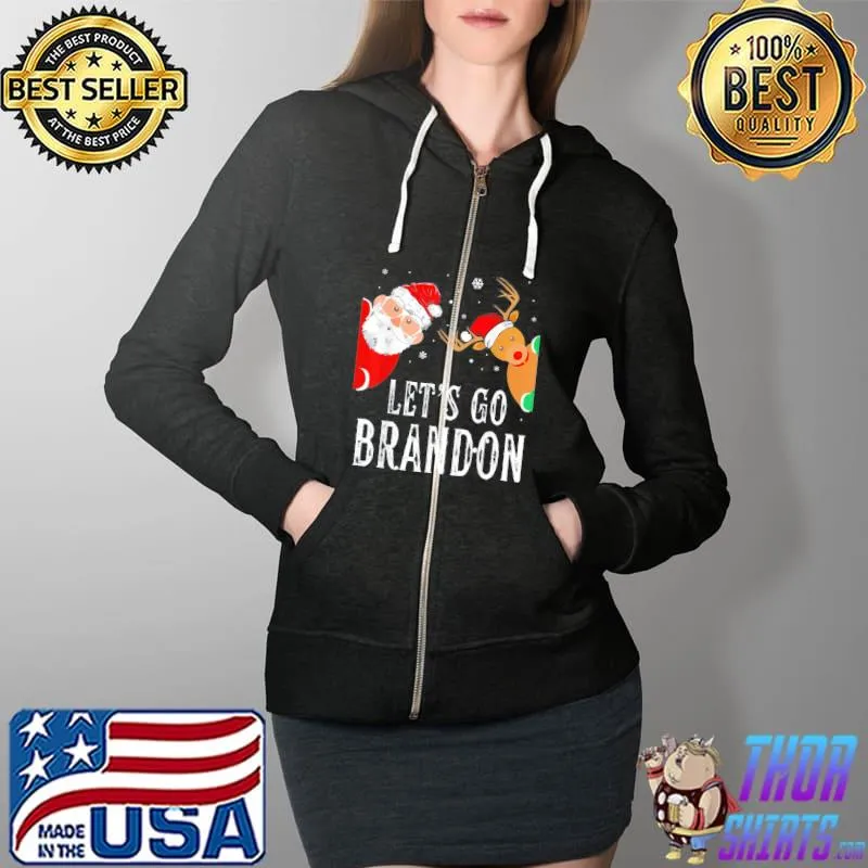 Premium Let’s Go Branson Brandon Santa Hat Christmas Lights T-Shirt Full Zip Hooded