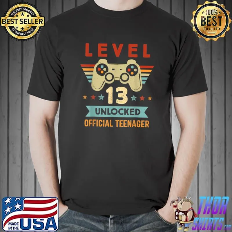 Premium level 13 Unlocked Official Teenager 13th Birthday Gamer T-Shirt Unisex
