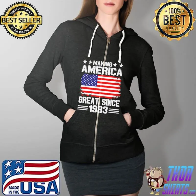 Premium Making America great since 1983 birthday party American flag Full Zip Hooded