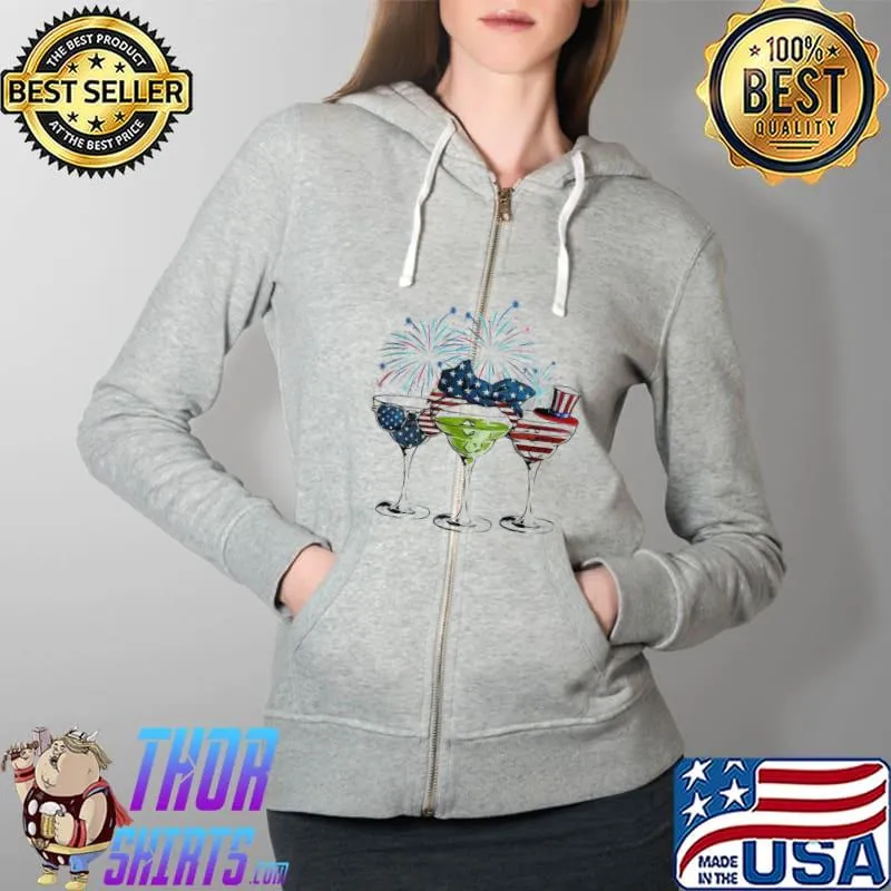 Premium Margarita American Flag Firework 4th Of July Shirt Full Zip Hooded