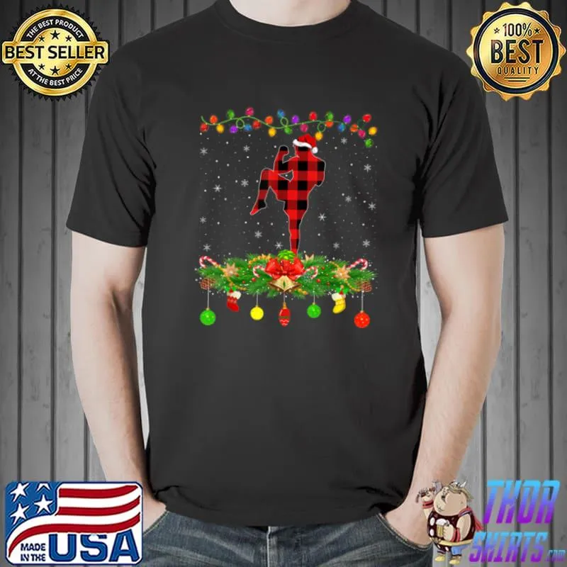 Premium Matching Buffalo Plaid Muay Thai Player Christmas Pajama T Shirt Unisex