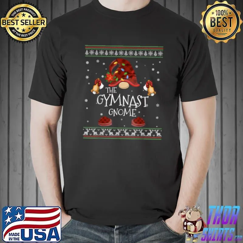 Premium mb Gymnast Gnome Buffalo Plaid Christmas Light Ugly Style T Shirt Unisex