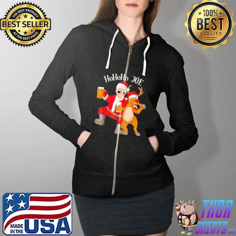 Premium Merry Christmas with Biden HoHoHo Joe Reindeer beer T-Shirt Full Zip Hooded