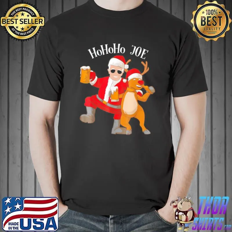 Premium Merry Christmas with Biden HoHoHo Joe Reindeer beer T-Shirt Unisex