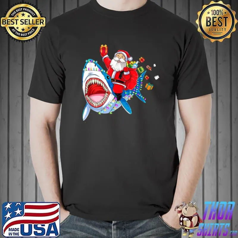 Premium Merry Sharkmas Santa Riding Shark Christmas Pajama Sharks T Shirt Unisex