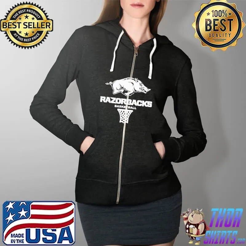 Premium Razorbacks Basketball Shirt Full Zip Hooded