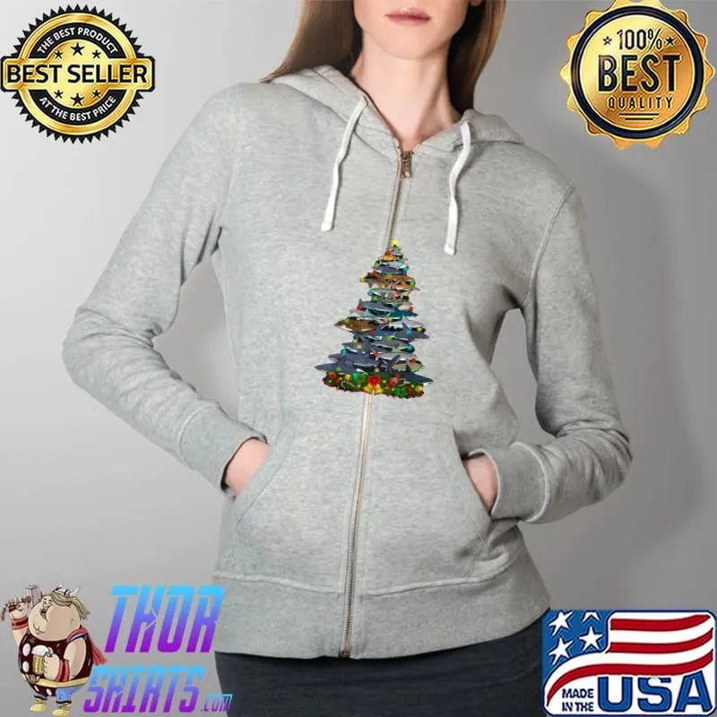 Premium sharks Tree Christmas Tree Pet Animal Funny Pajama Ring Bell T-Shirt Full Zip Hooded