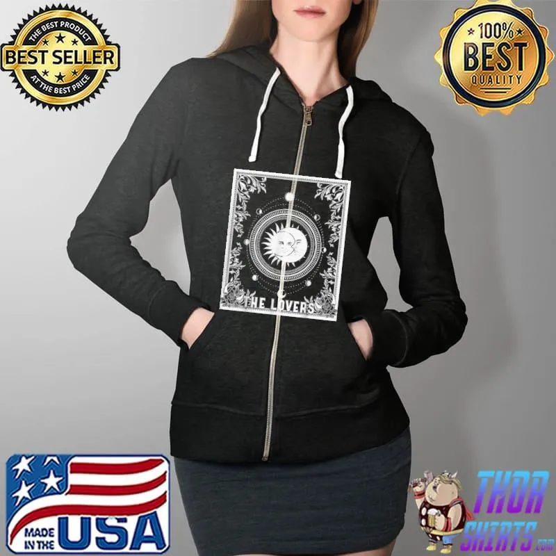 Premium The Lovers Tarot Card The Sun And The Moon, Occult Day T Shirt Full Zip Hooded