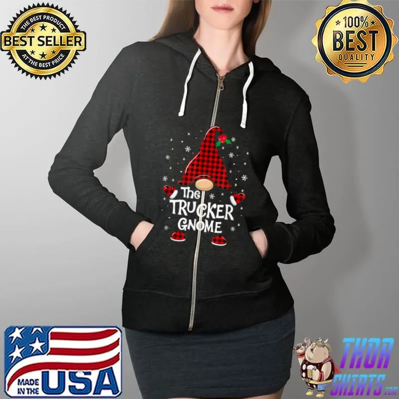 Premium Trucker Gnome Buffalo Plaid Matching Christmas Pajama T Shirt Full Zip Hooded